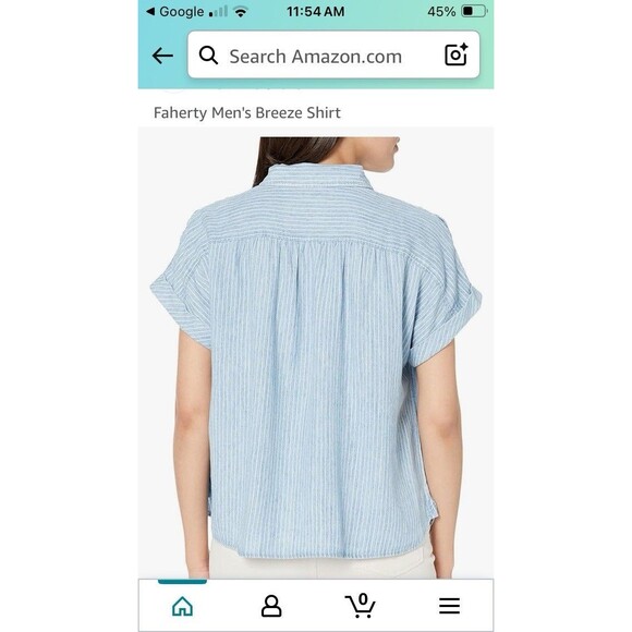 Faherty Womens Breeze Shirt Size Small Tried & True Stripe Relaxed Fit Chambray - Picture 4 of 14